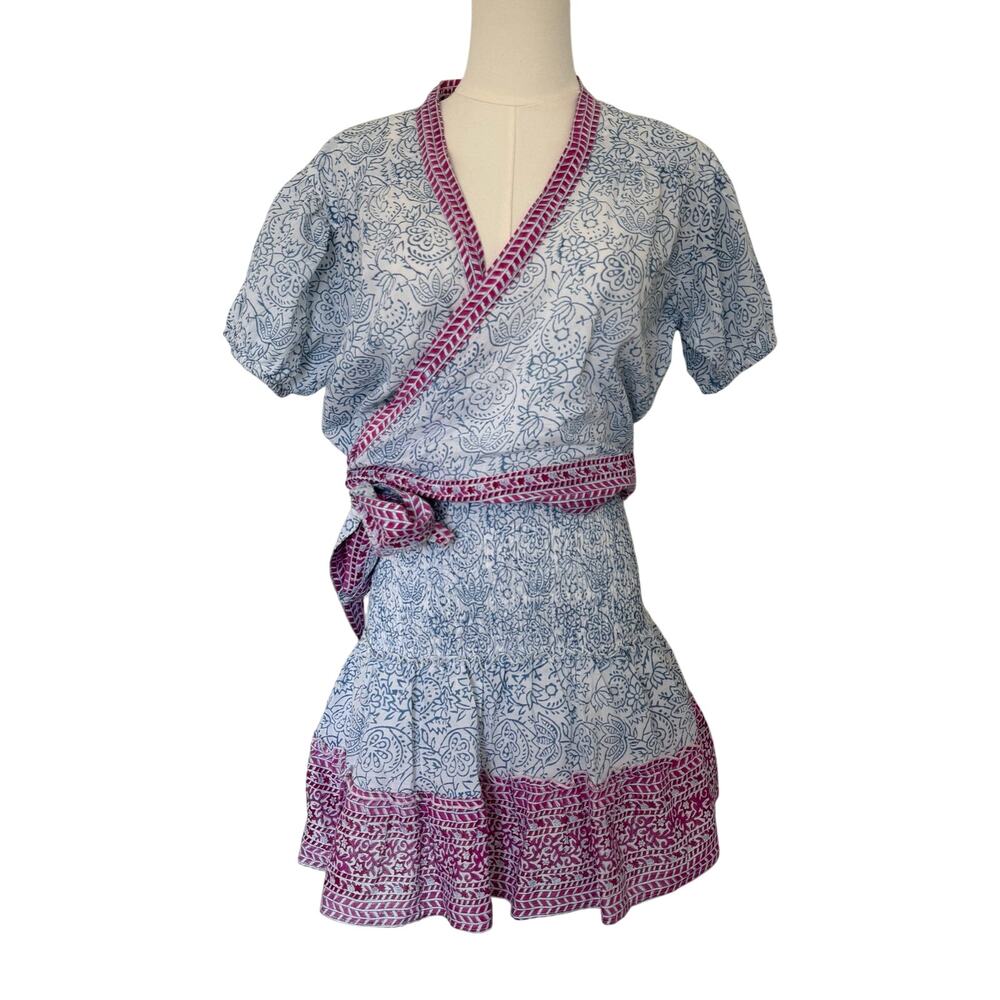 La Belle Isle St Barths Matching Set Wrap Top Smocked Mini Skirt Boho Floral